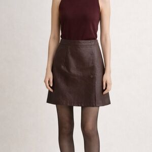 Burgundy Faux LEATHER Wrap MINI Skirt